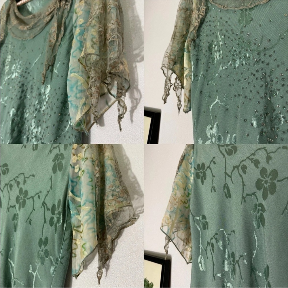 Vintage Spencer Alexis muted blue embossed w/ lace top and maxi skirt set size 6 - Picture 9 of 16